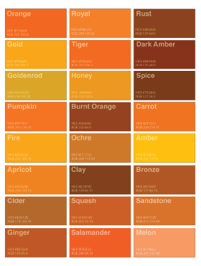 An orange color palette with different shades of orange and yellow.
