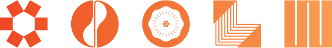 Orange logos and graphic design elements 