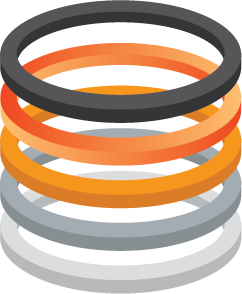 Abstract rings in orange and black symbolizing Gohan's process and strategic thinking.